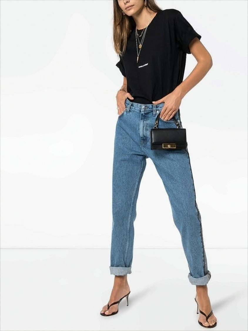 Relaxed Fit Black T-Shirt with Logo Detail