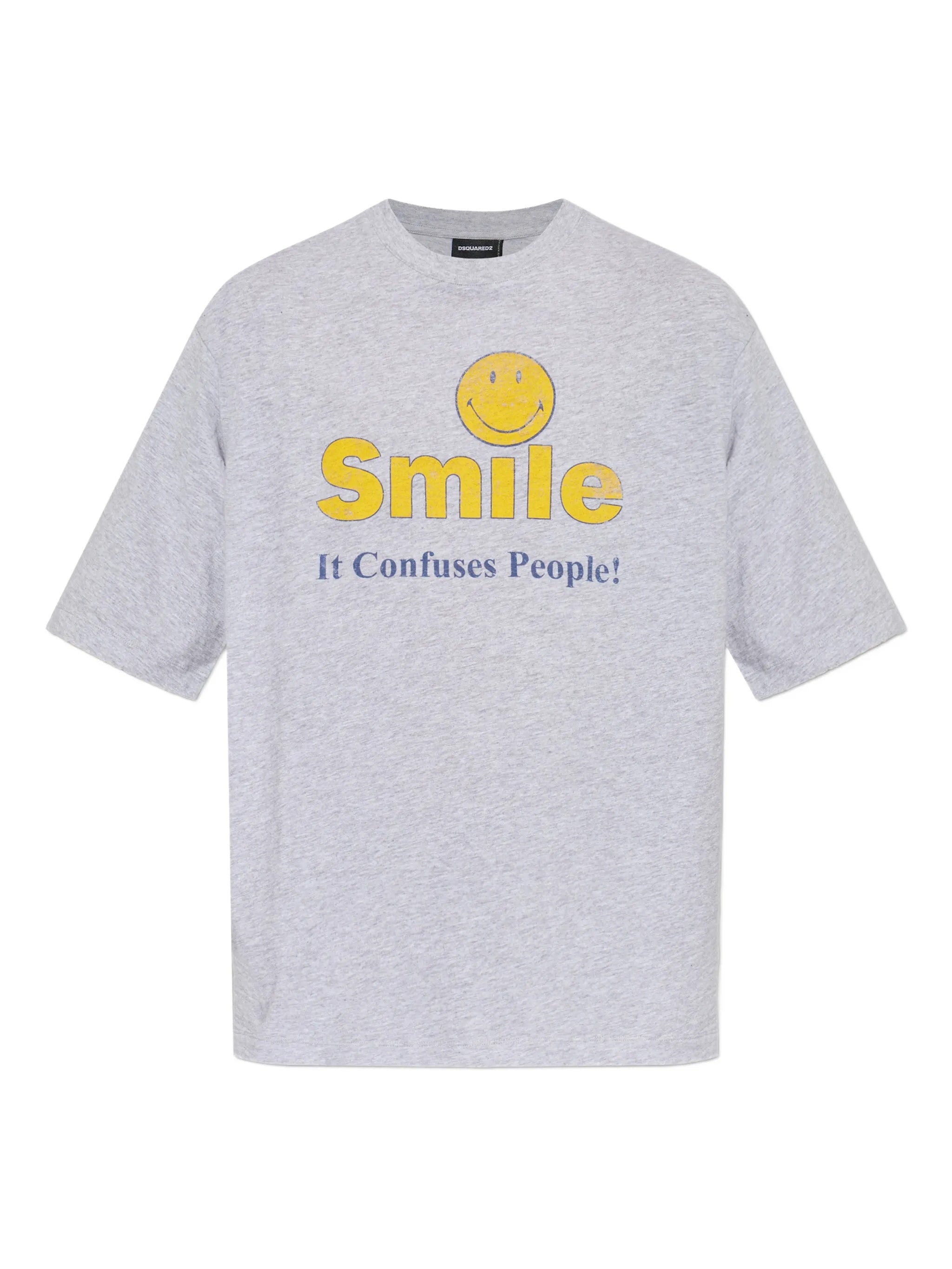Grey Relaxed Fit Smiley Graphic T-Shirt