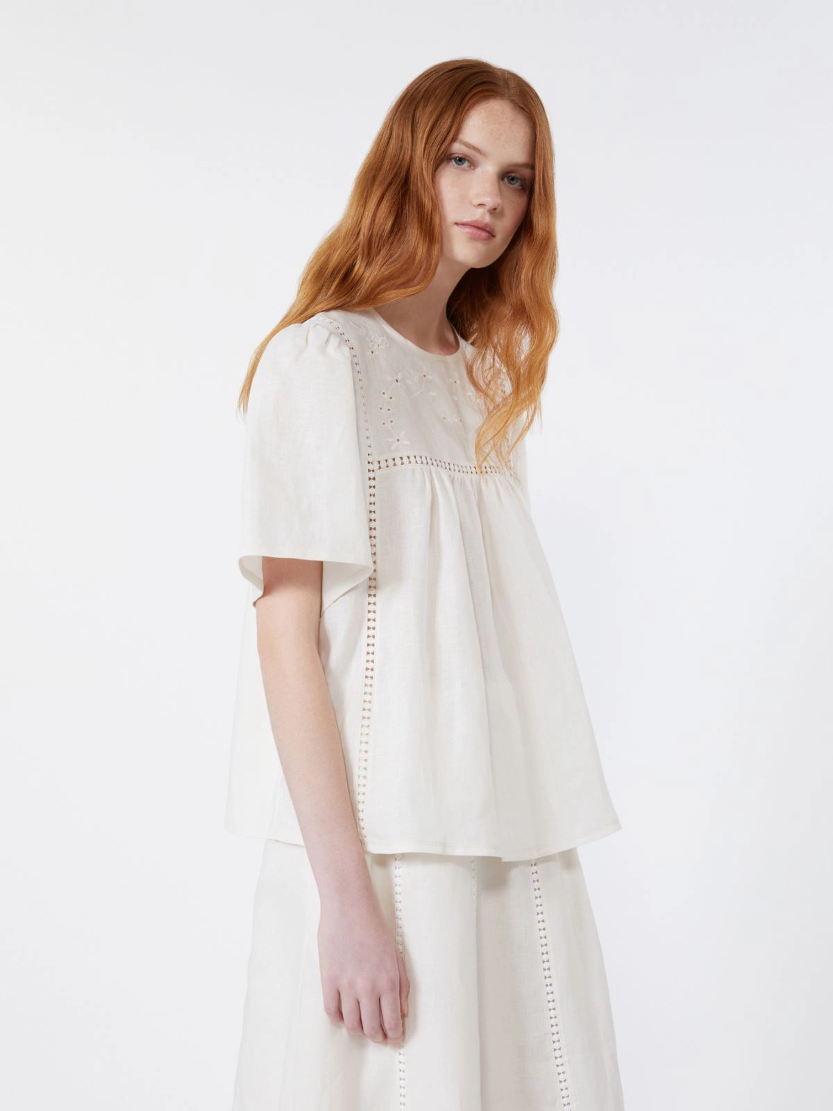White Eyelet Embroidered Puff Sleeve Top