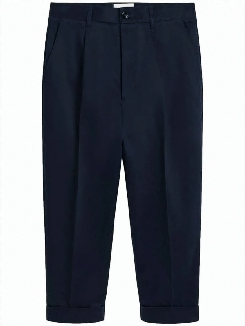 Tailored Blue Straight Pants With Button Closure