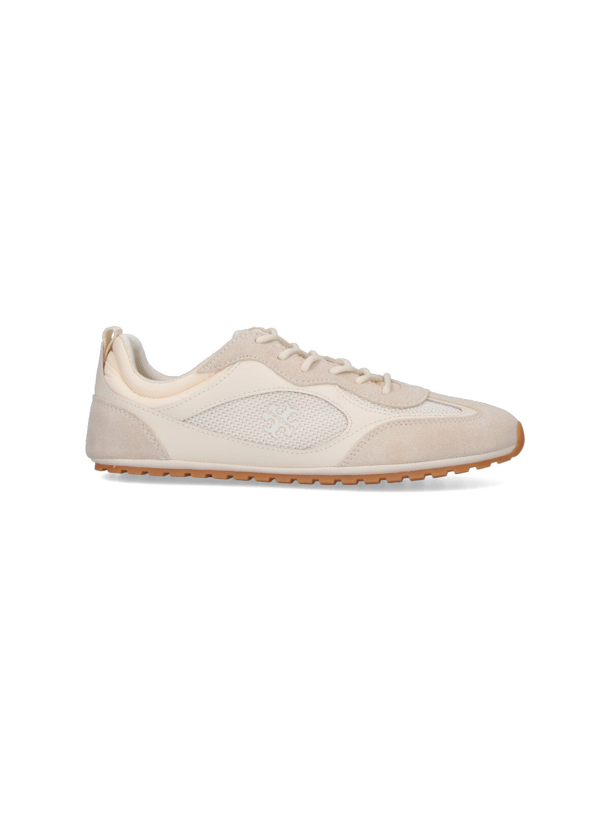Cream Suede And Mesh Sneakers