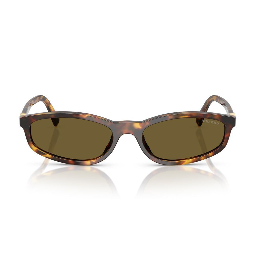 Slim Honey Havana Geometric Sunglasses with Metal Logo