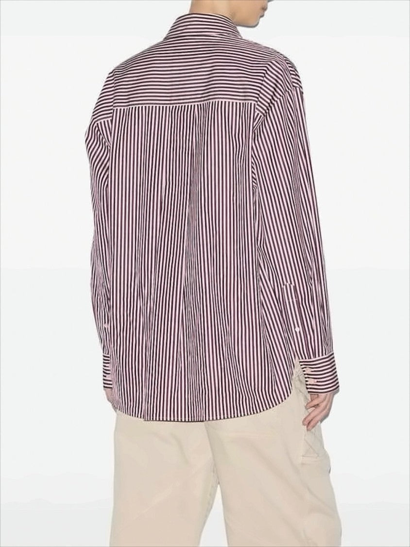 Vertical Stripe Burgundy Cotton Shirt with Button-Down Front