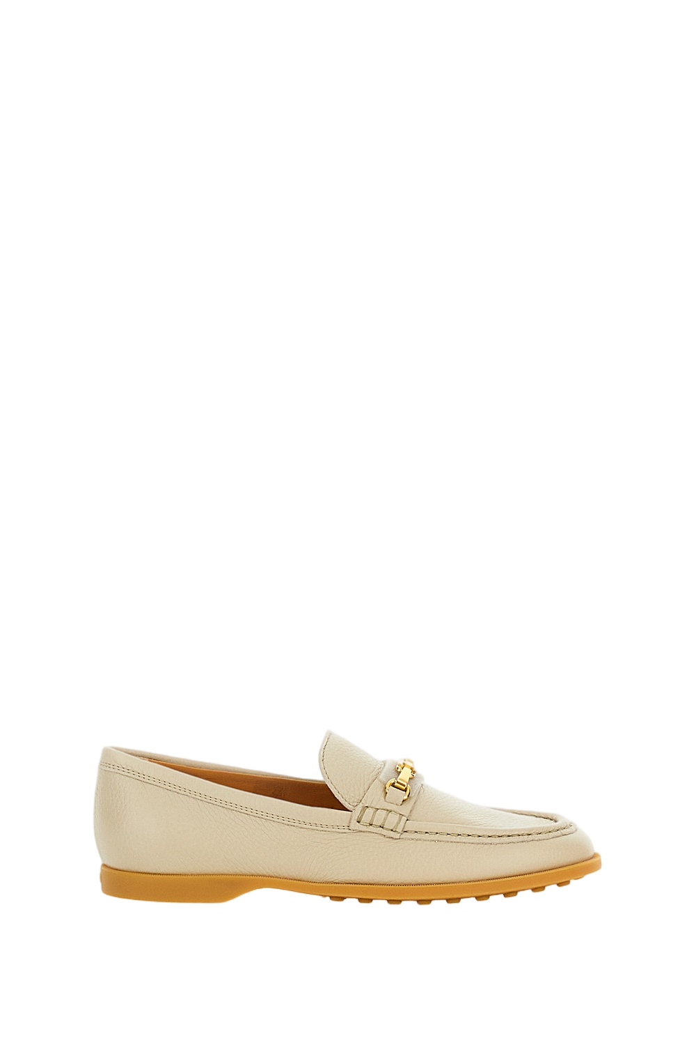 Beige Leather Loafers with Gold-tone Hardware