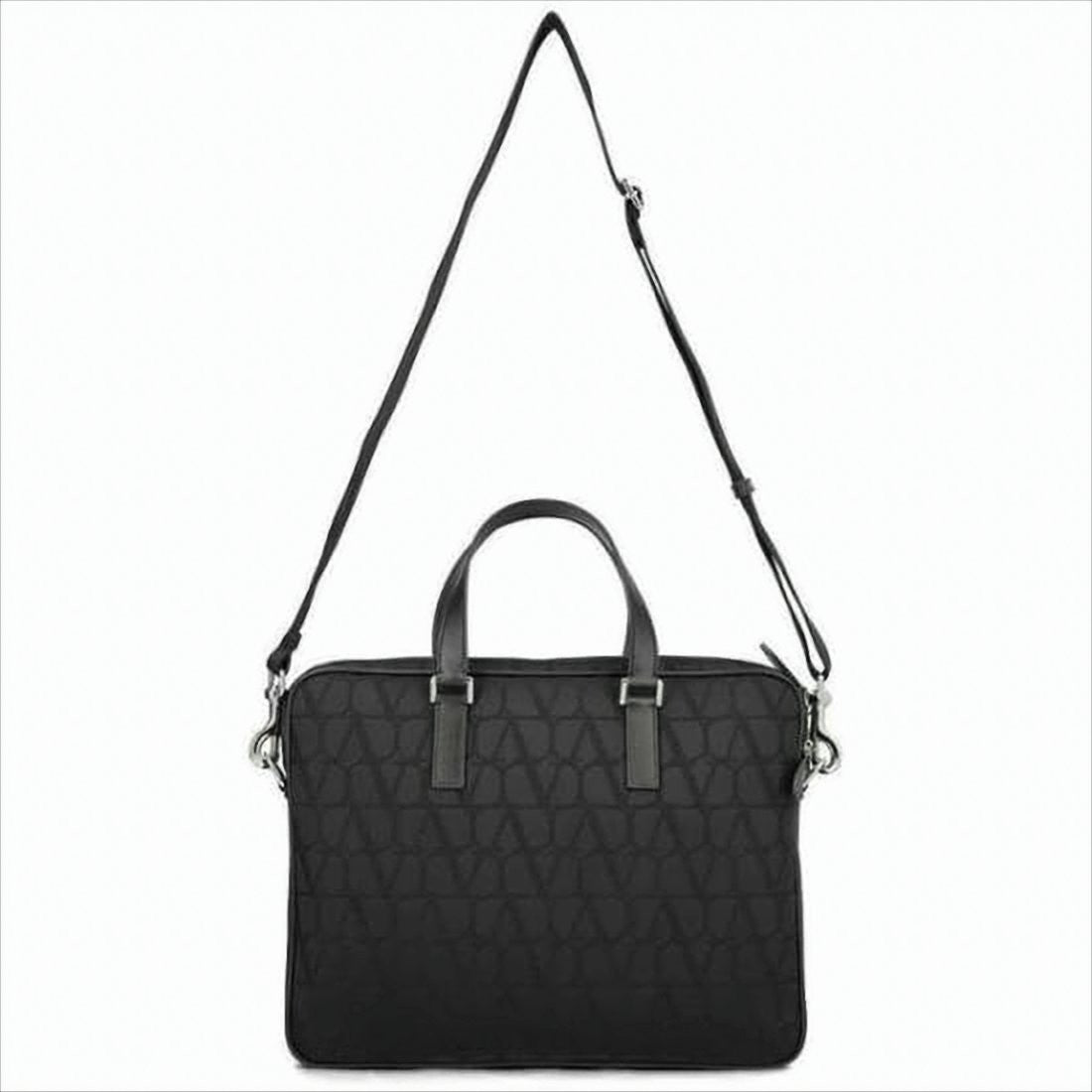 Subtle Embossed Black Leather Tote Bag