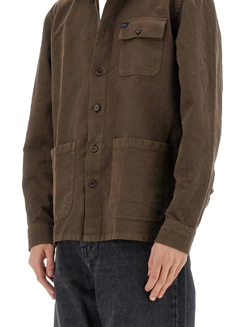 Brown Linen-Cotton Blend Shirt Jacket