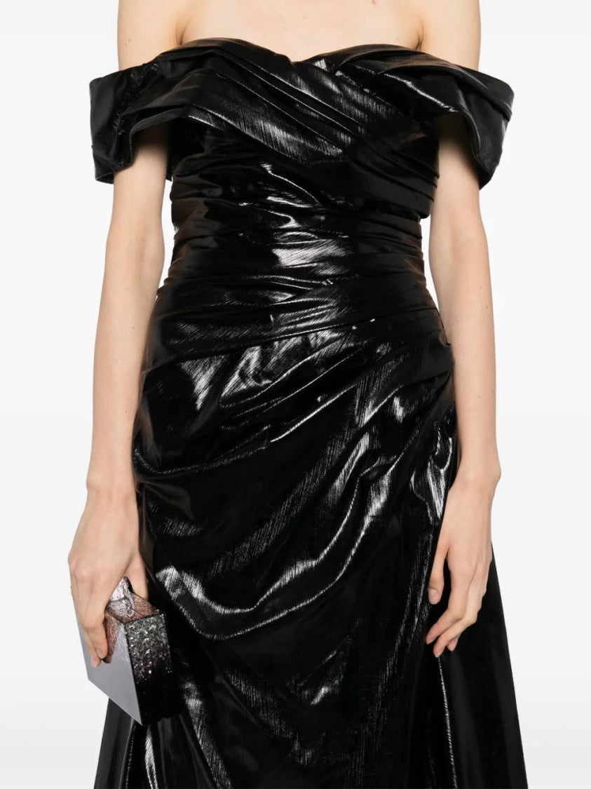 Gold Lame Off-Shoulder Dress
