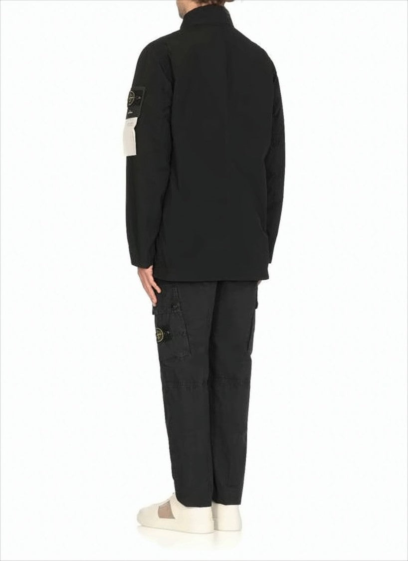 Boxy Black Casual Jacket with Wide Collar