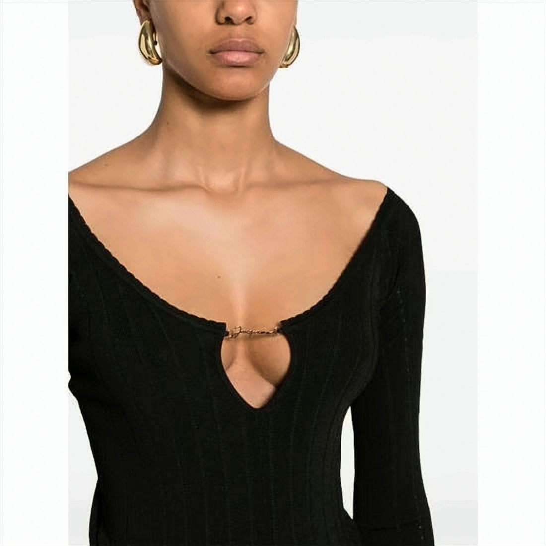 Deep V-Neck Knit Sweater with Ribbed Detailing