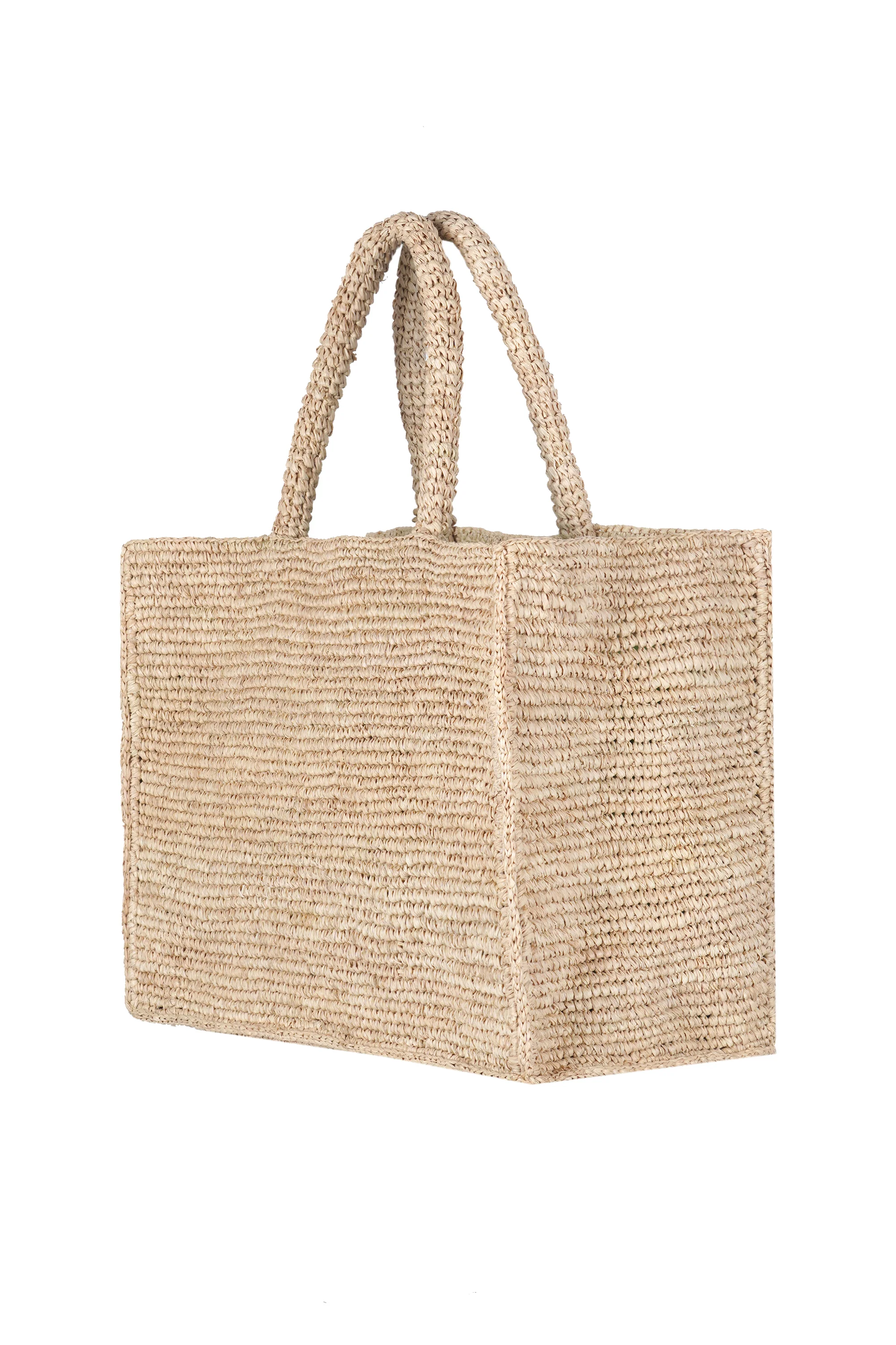 Rectangular Woven Tote with Embroidered Detail