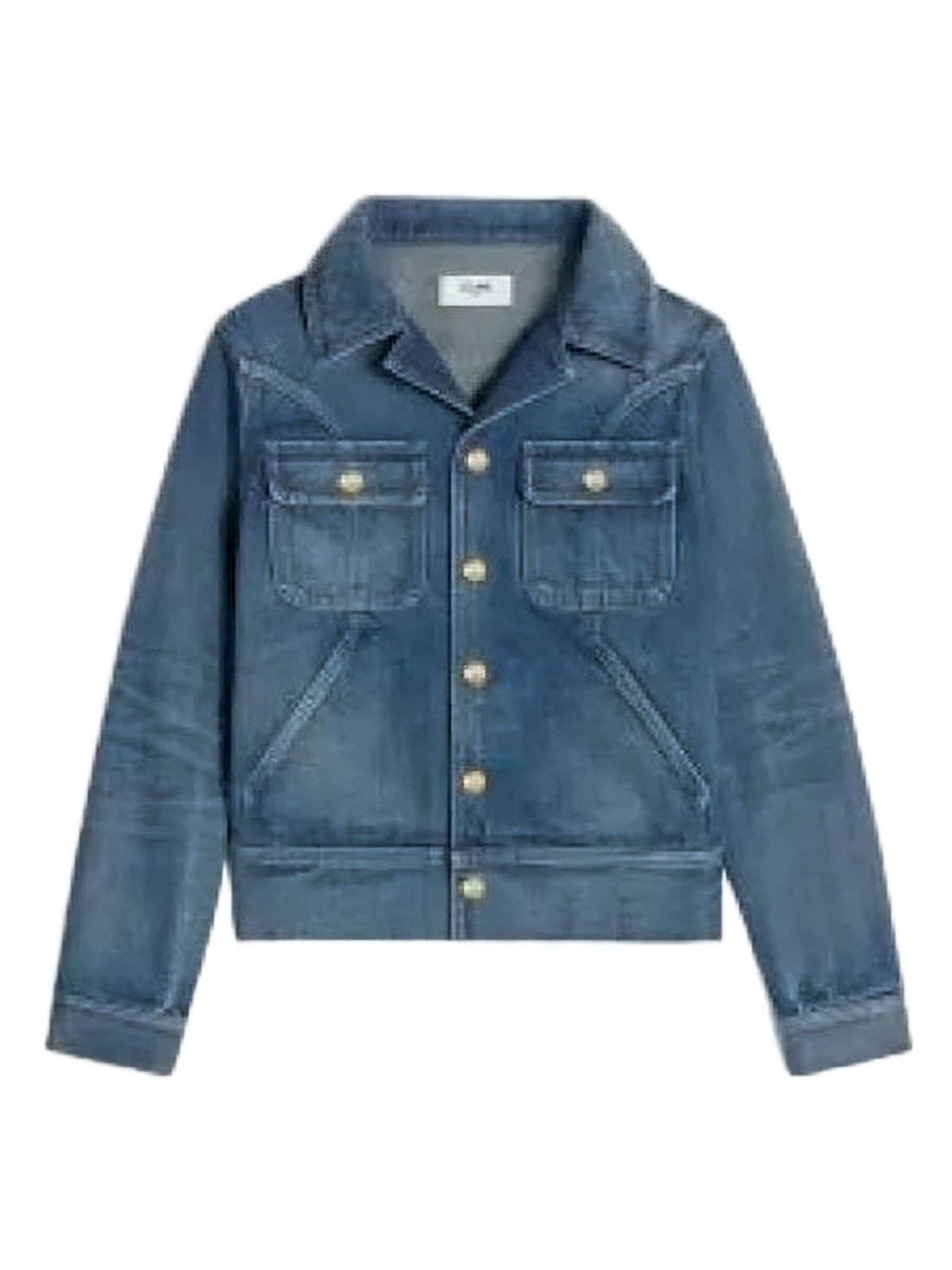 Medium Blue Wash Denim Jacket with Structured Collar