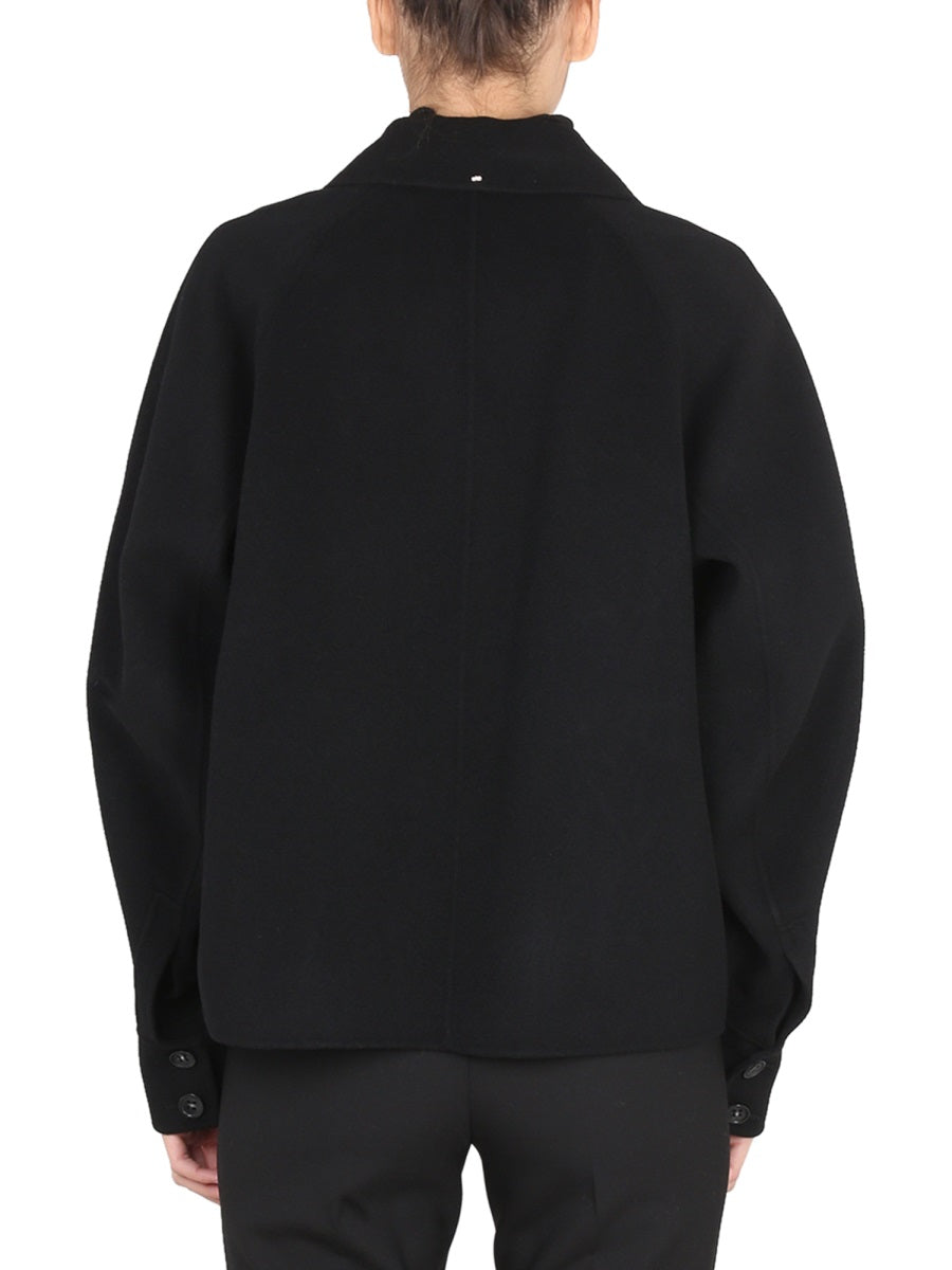 Boxy Black Short Coat With Notched Lapels