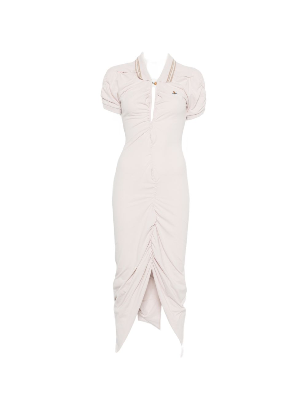 Fitted Midi Dress With Ruched Detailing And Polo Collar