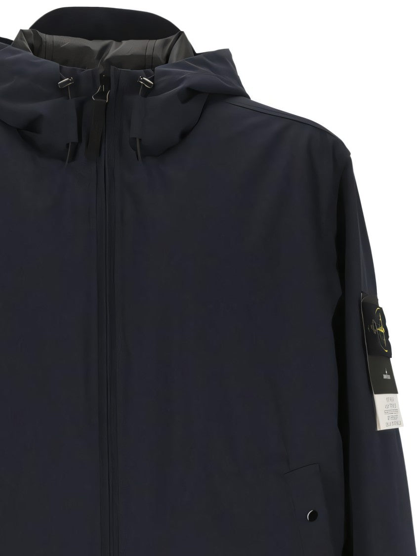 Modern Black Leather Jacket With Hood And Zip Closure
