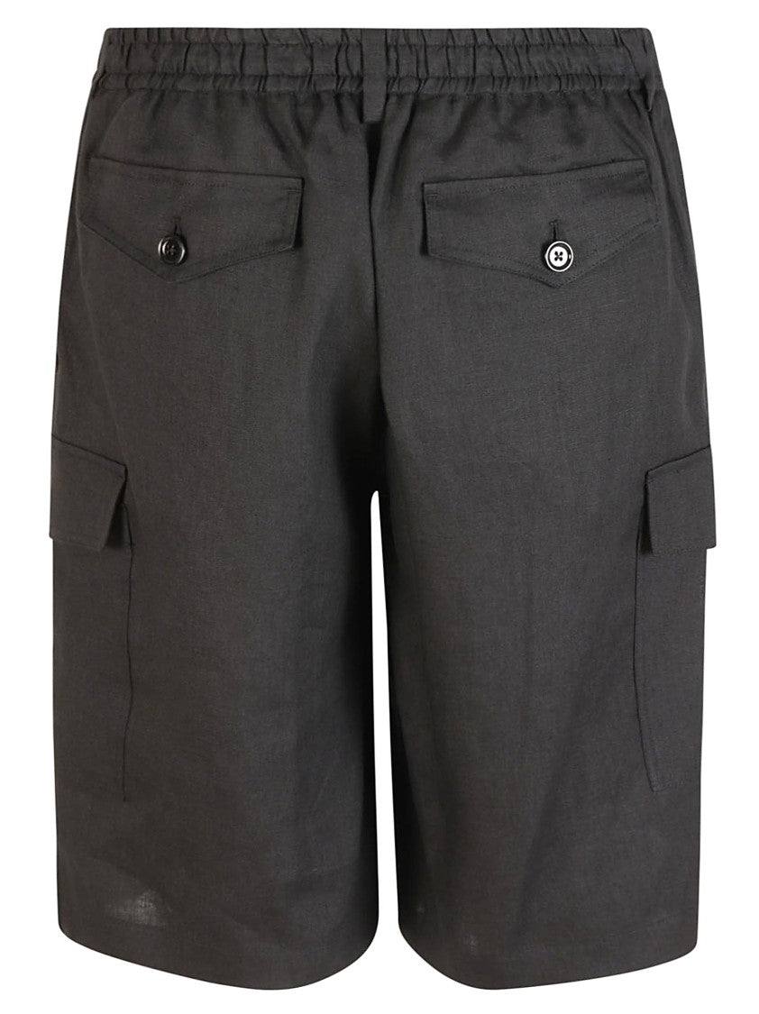 Tailored Black Linen Shorts With Cargo Pockets