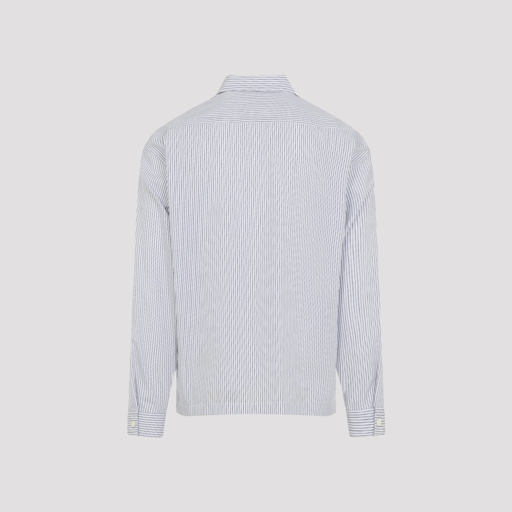 Vertical Striped Cotton Shirt with Front Zipper Closure