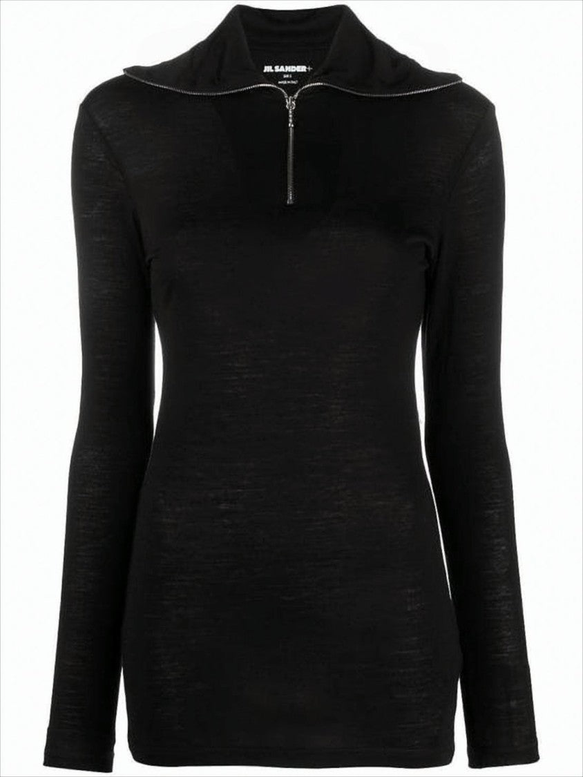 Fitted Turtleneck with Half-Zip Closure and Subtle Branding