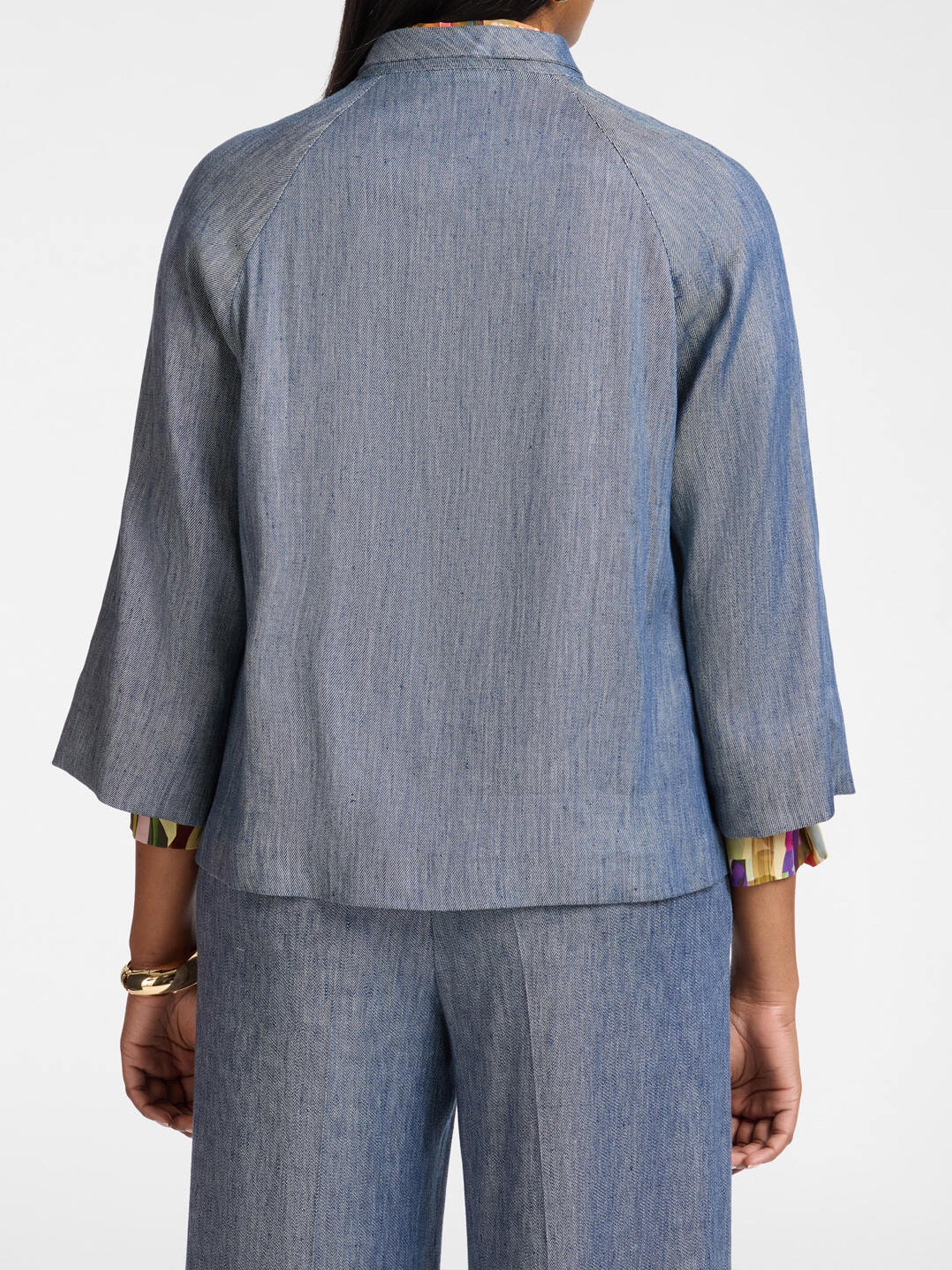 Cropped Muted Blue Textured Woven Jacket