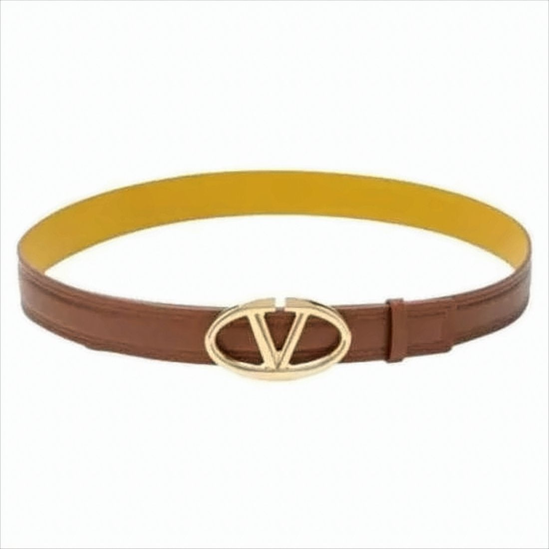 Brown Calf Leather Belt with Oval V Buckle