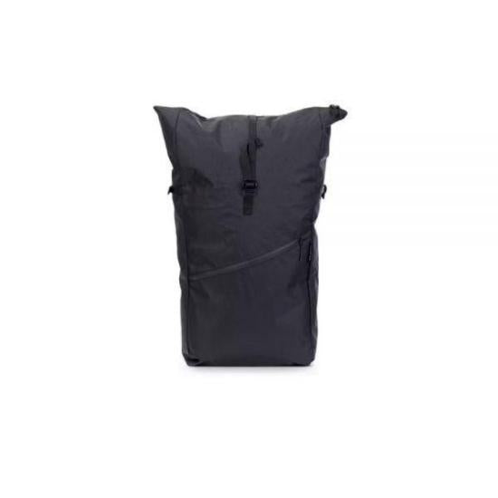 Matte Finish Roll-Top Backpack with Diagonal Zipper Pocket