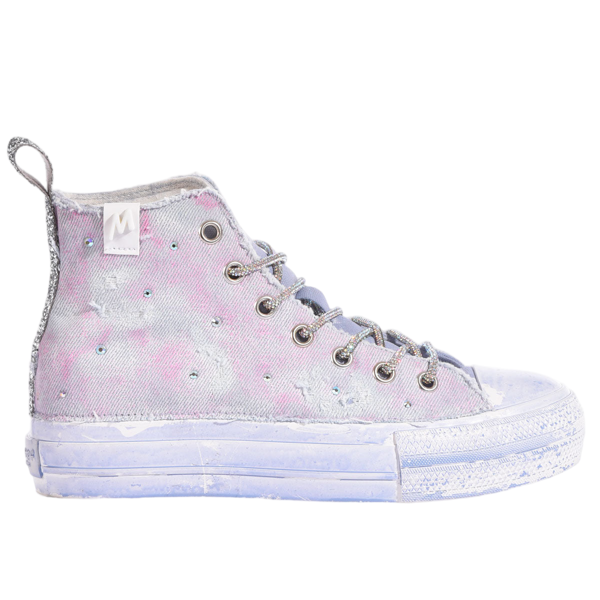 Artisan-Crafted High-Top Sneakers in Washed Denim