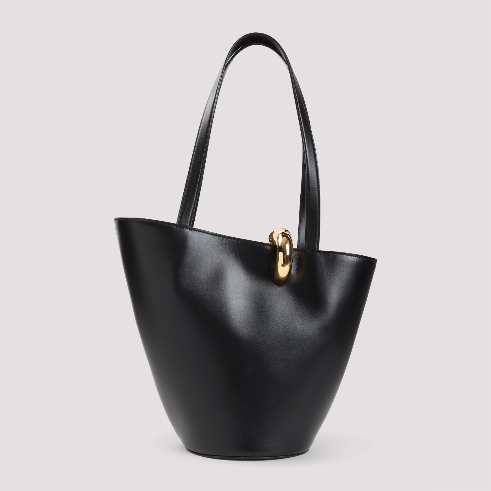Structured Black Calf Leather Handbag