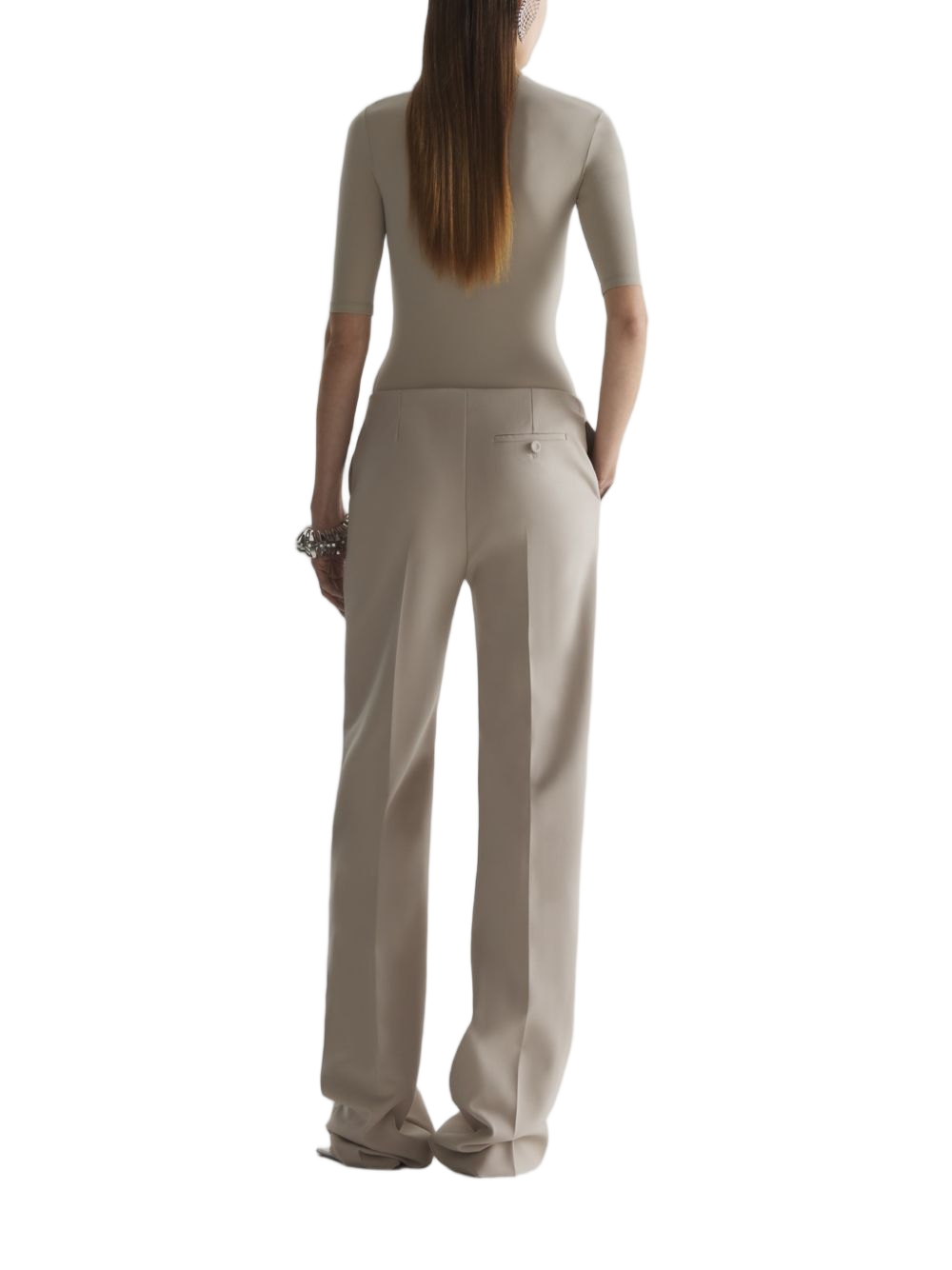 Wide-Leg High-Waist Brown Trousers with Central Crease