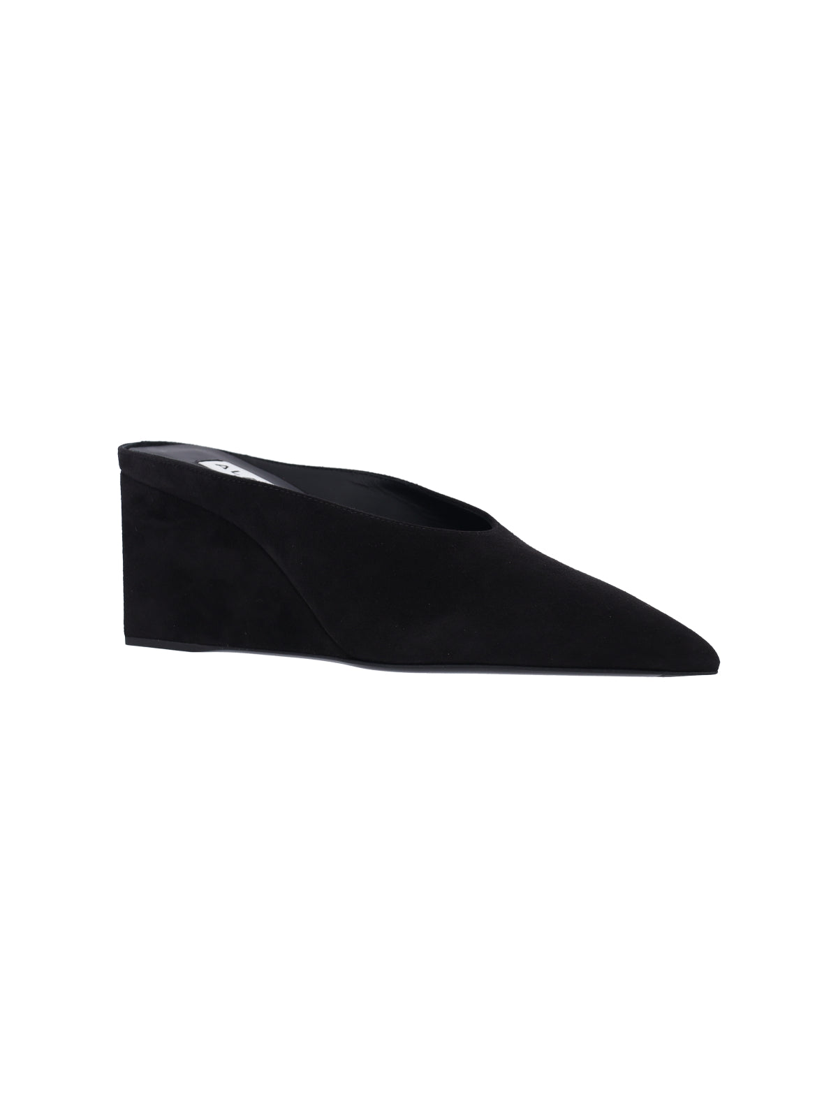 Black Cube Pointed-Toe Goat Suede Mules