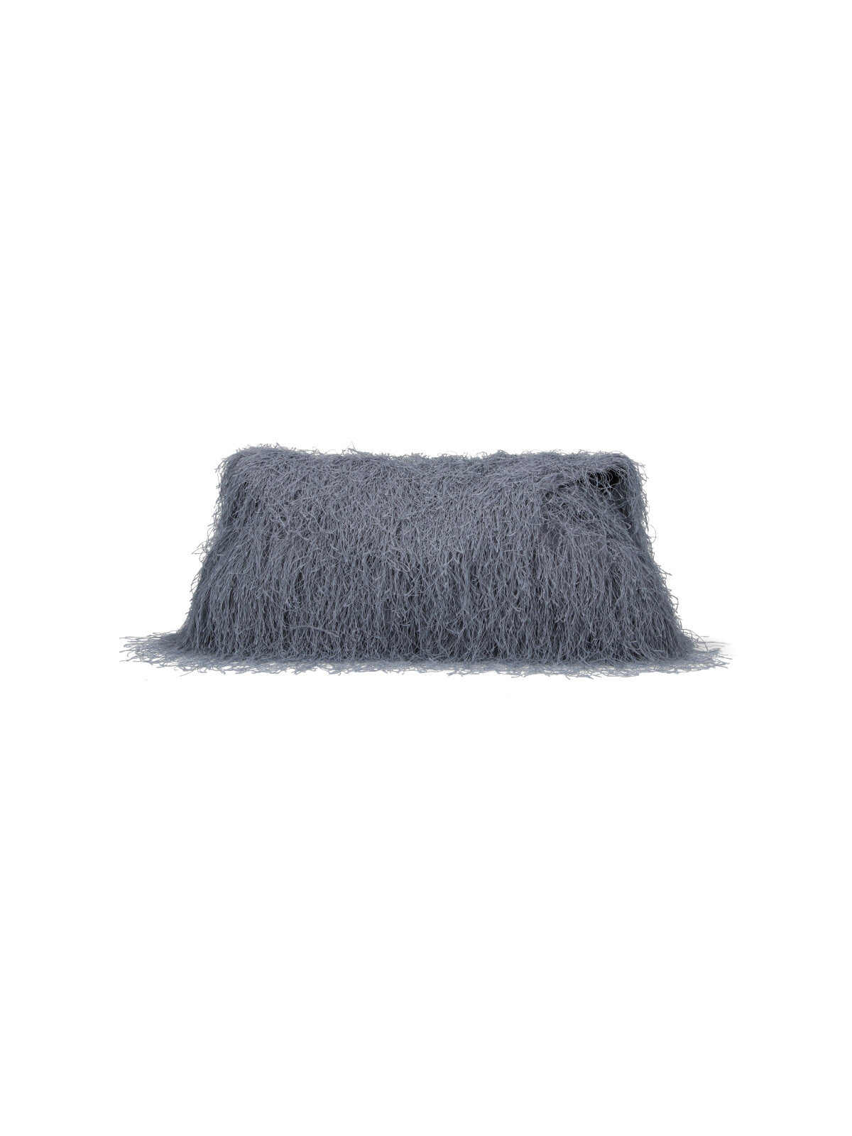 Fringe-Textured Grey Leather Shoulder Bag
