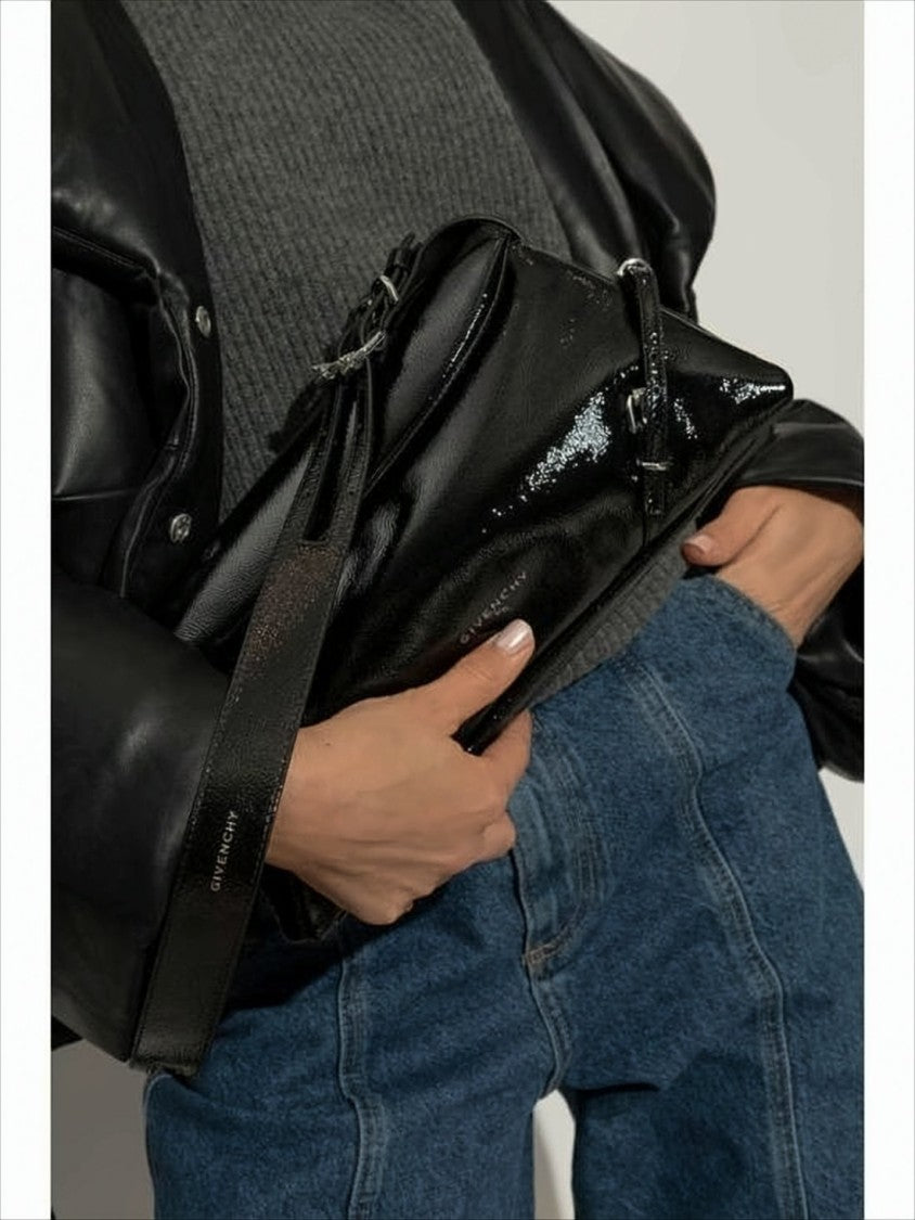 Calf Leather Shoulder Bag with Silver Hardware