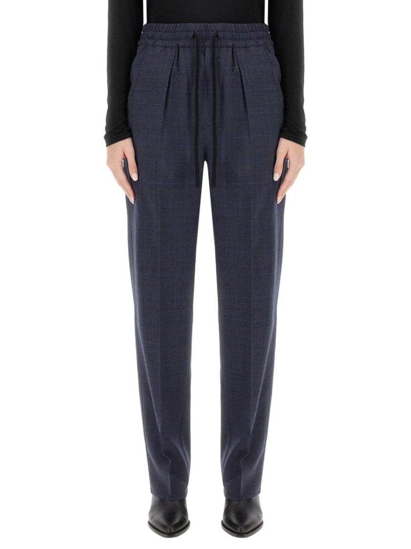Tailored Wool Blend Pants With Subtle Check Pattern