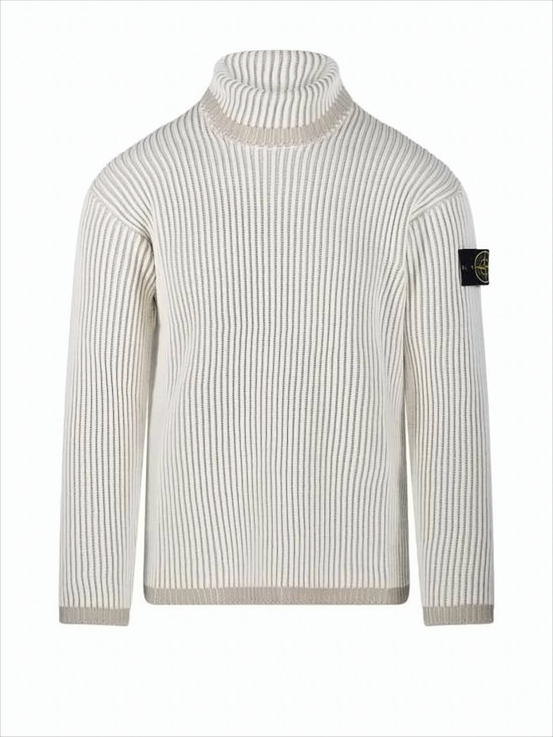 Ribbed Turtleneck Sweater with Distinctive Sleeve Patch