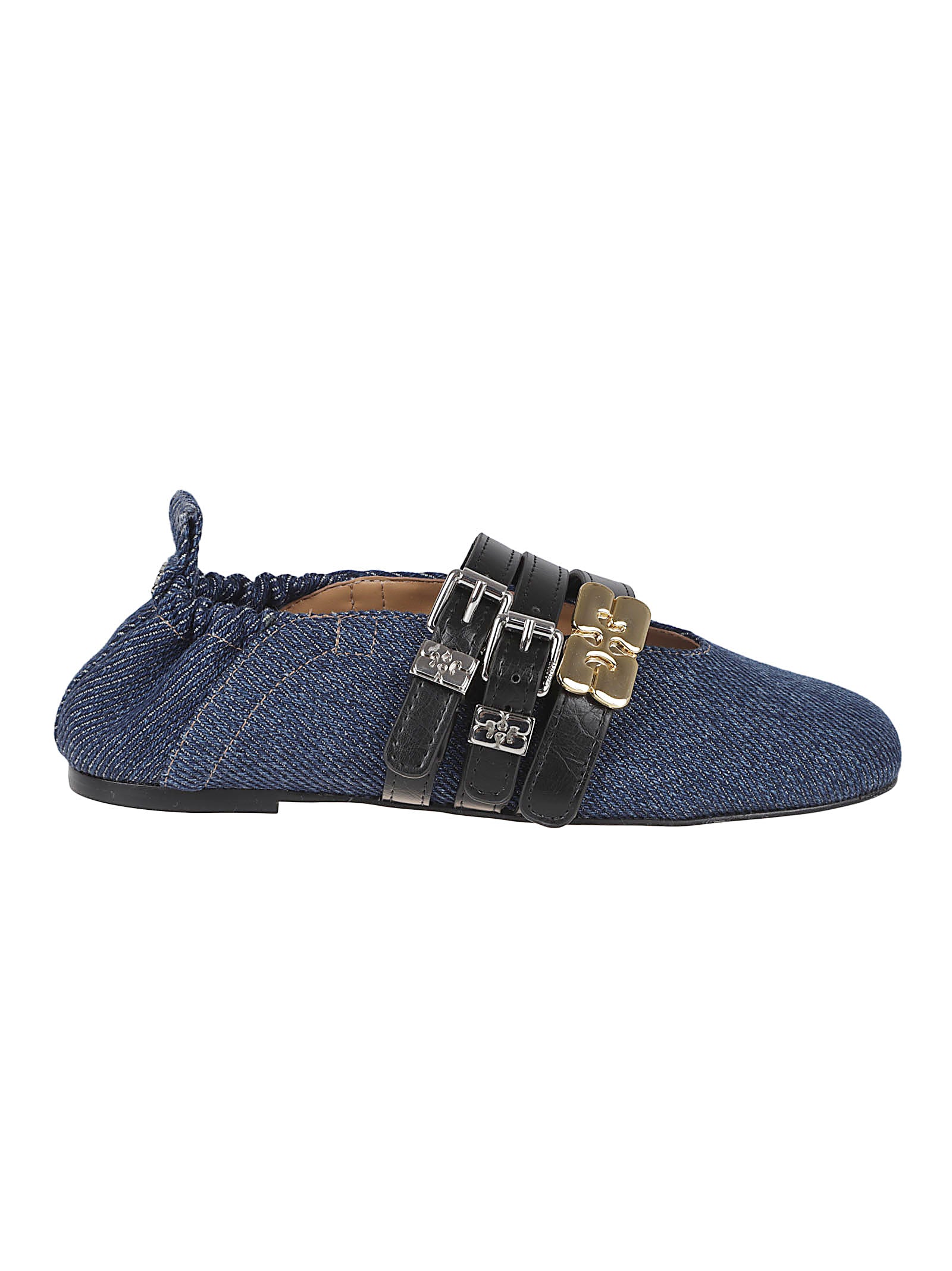 Denim Flats with Metallic Buckle Detailing