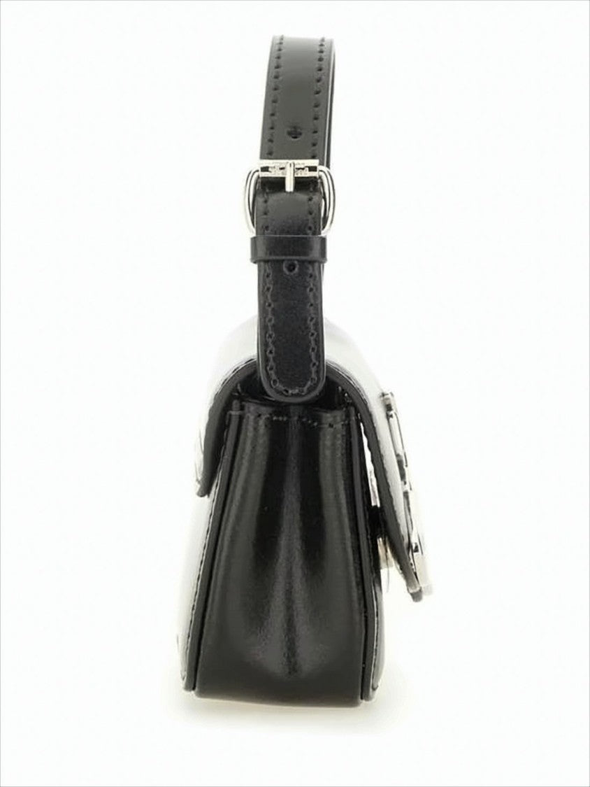 Structured Leather Shoulder Bag with Metallic Emblem