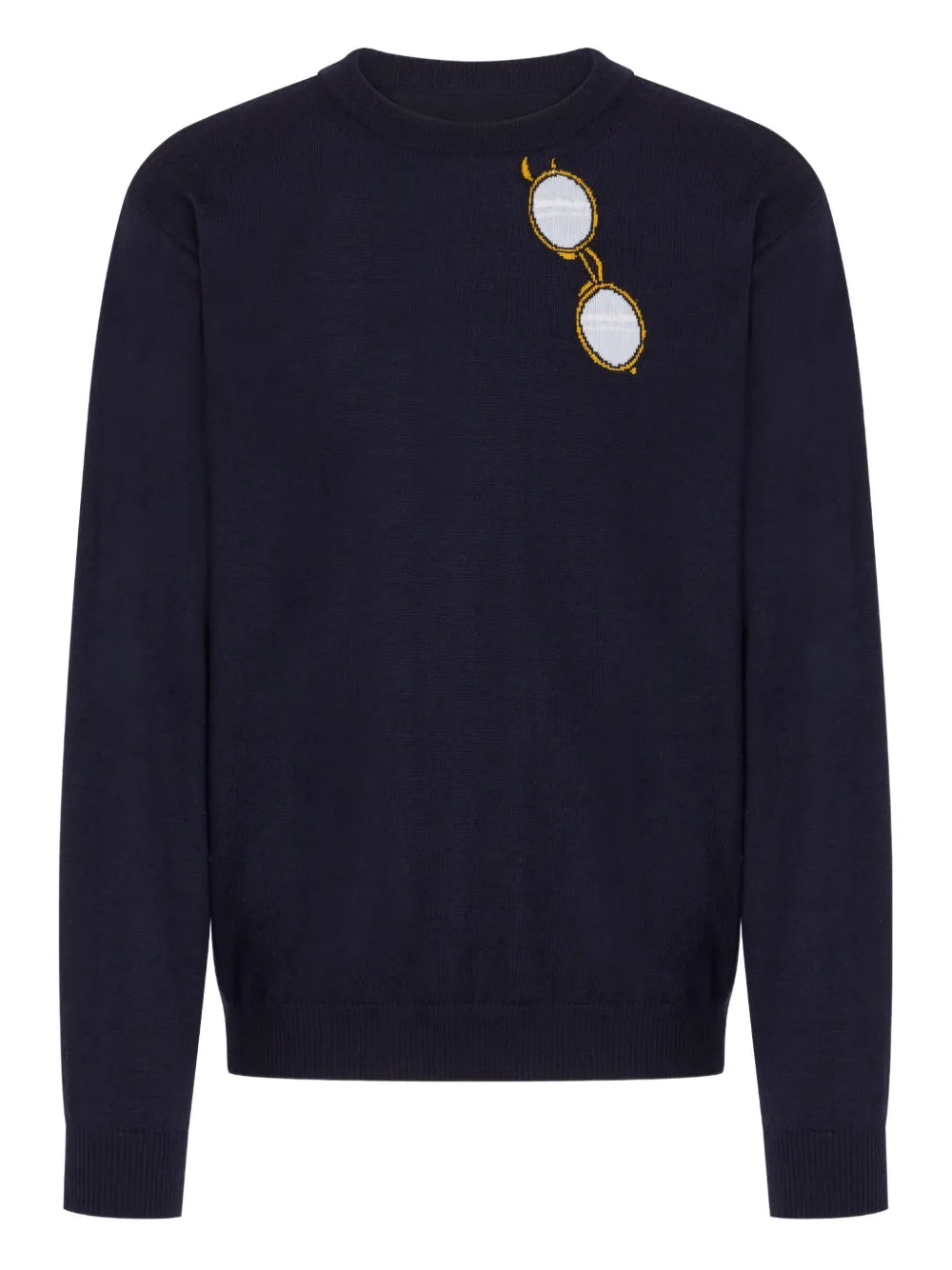 Dark Navy Blue Knit Sweater With Unique Embroidery