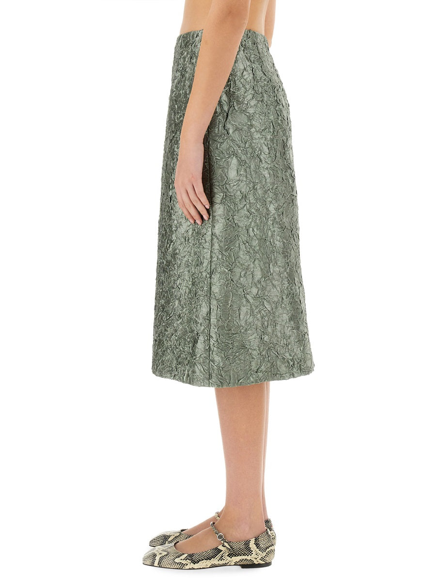 Ruched Satin Midi Skirt