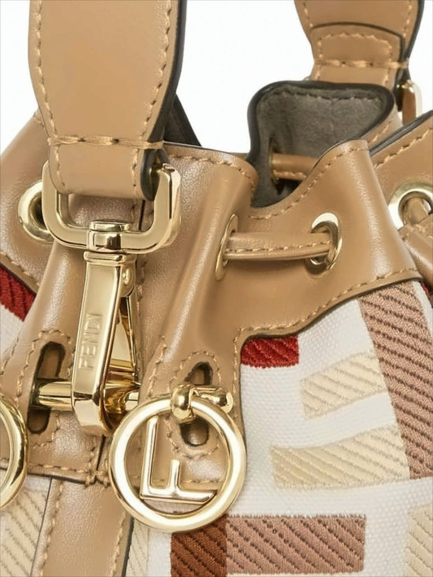Bucket-Style Shoulder Bag with Geometric Pattern