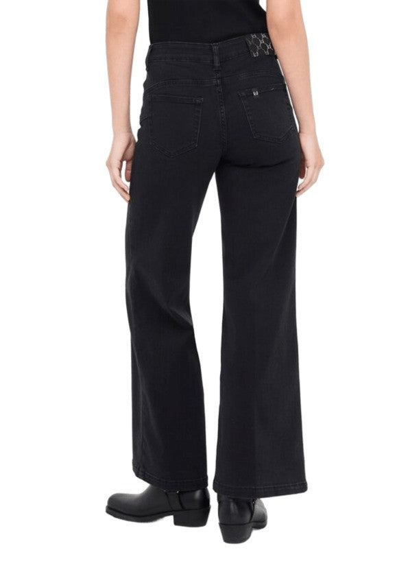 Flared High-Waisted Black Jeans With Five-Pocket Design
