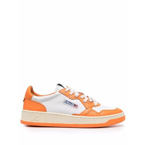 Low-Top Sneakers with Vibrant Orange Overlay Details