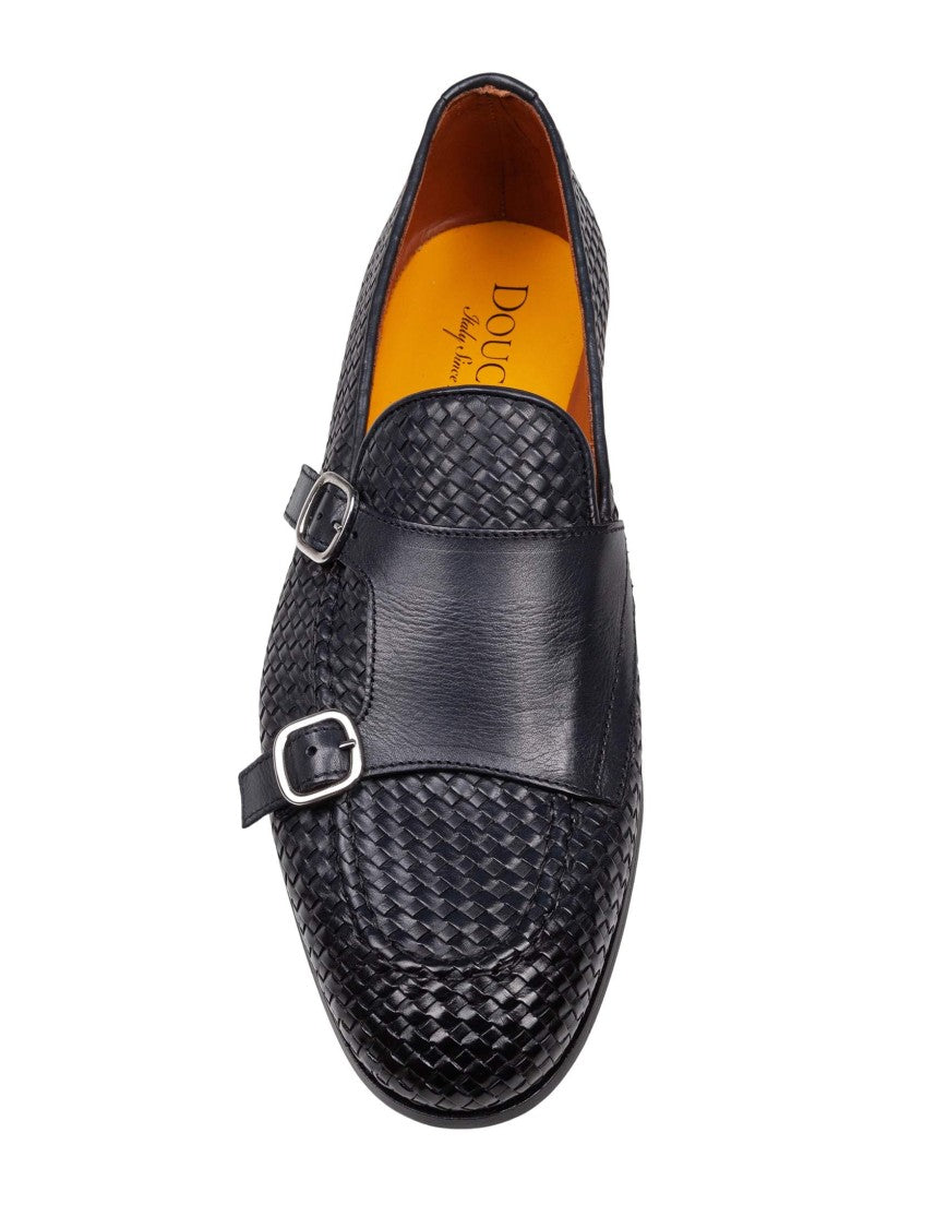Woven Leather Double Adler Moccasin With Double Buckle