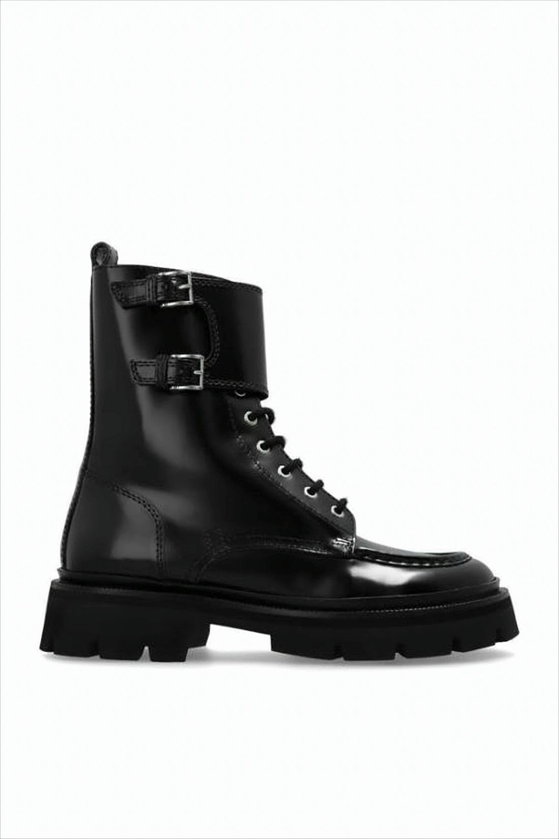 Lace-Up High-Top Boots with Buckle Detail
