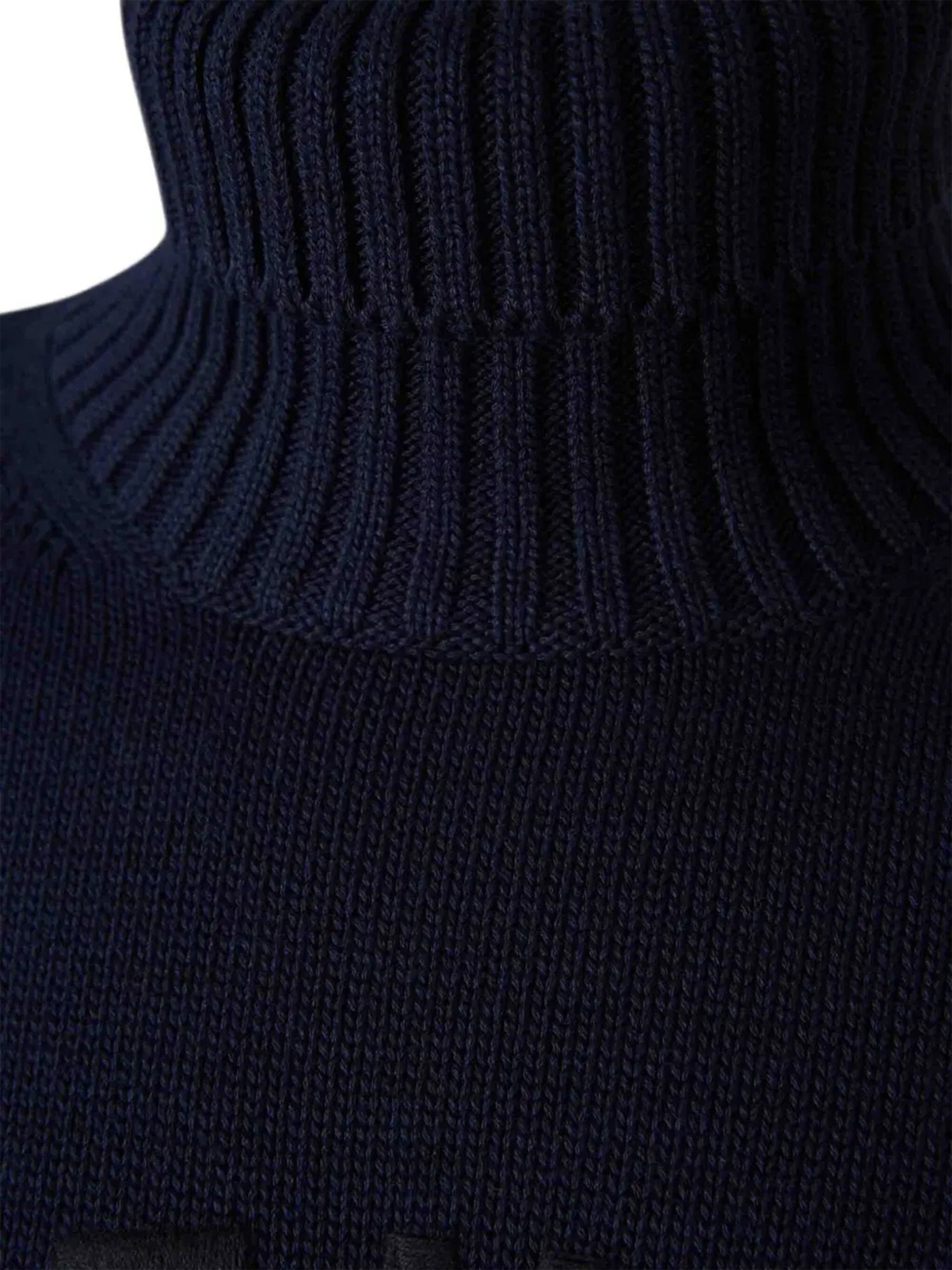 Navy Ribbed Knit Raised Lettering Turtleneck