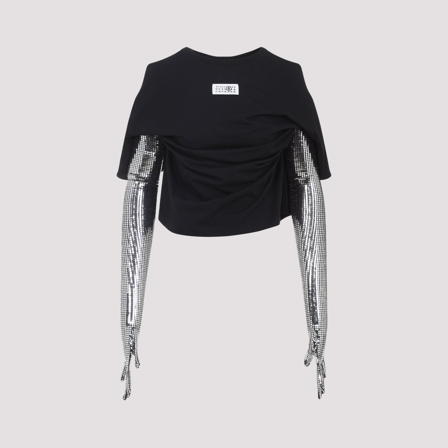 Black Cotton T-Shirt With Sequin Belt