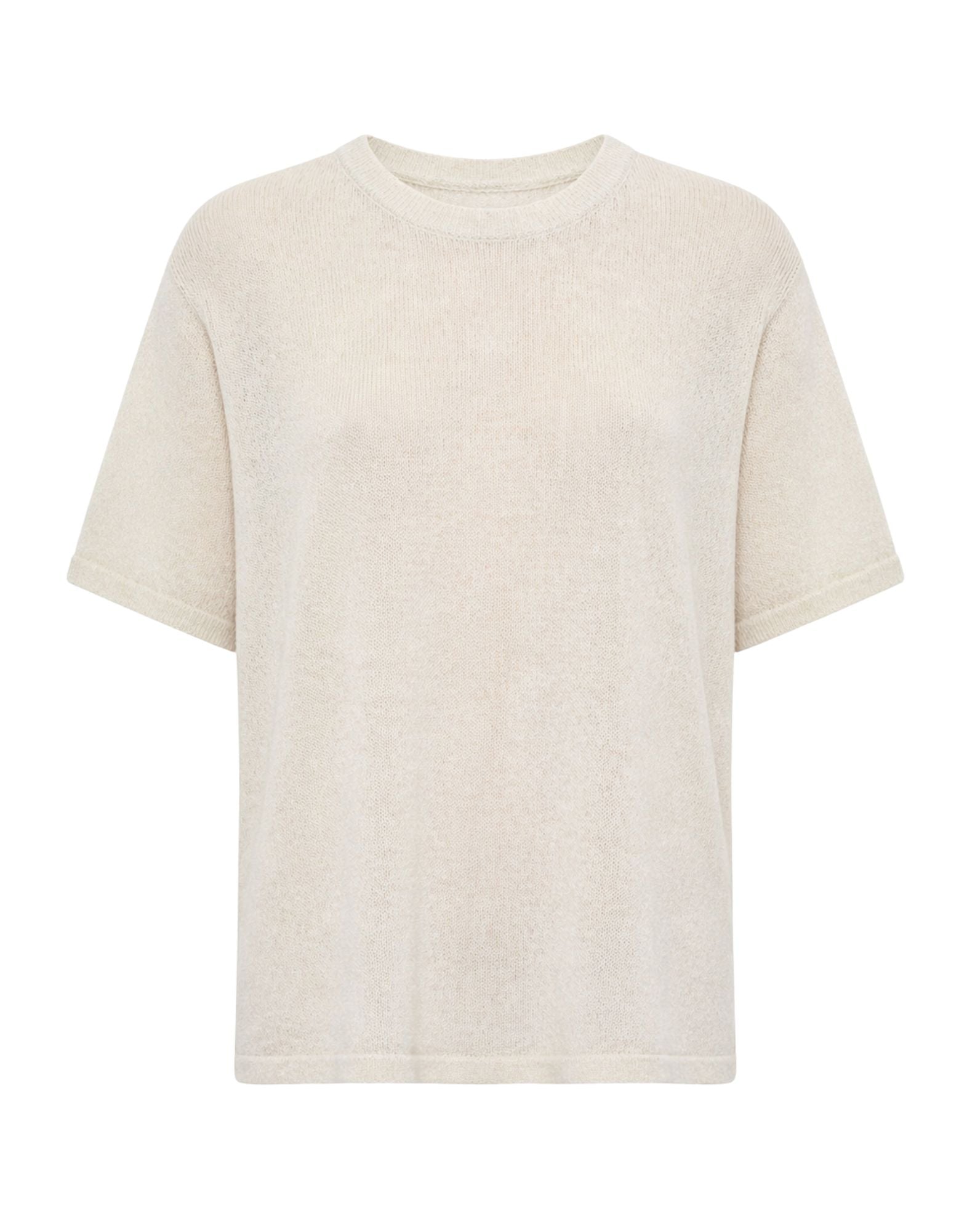 Cream Hemp Knit Garment Dyed T-Shirt