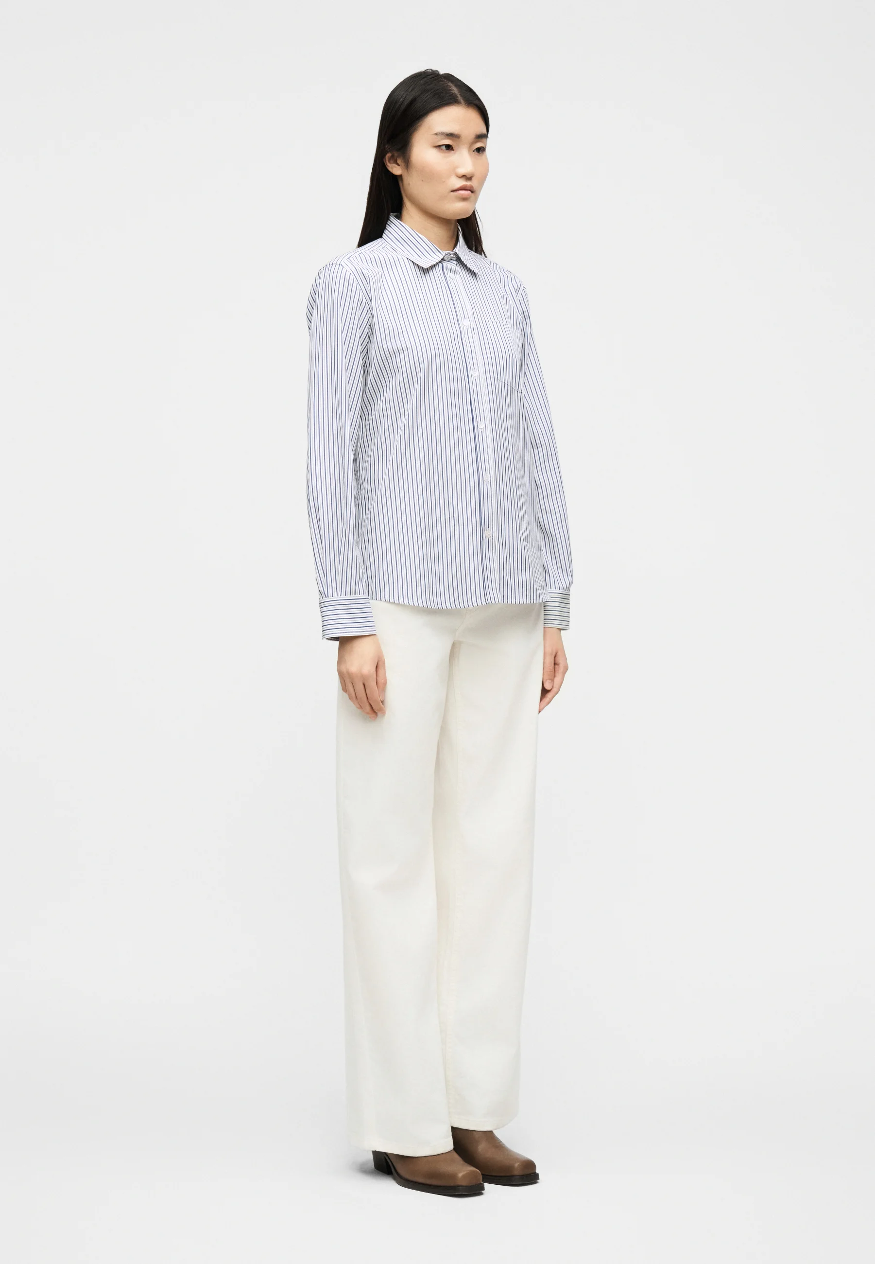 Blue Striped Cotton Blend Shirt