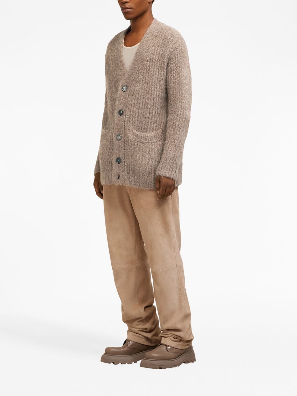 V-Neck Rib-Knit Cardigan in Soft Alpaca Blend