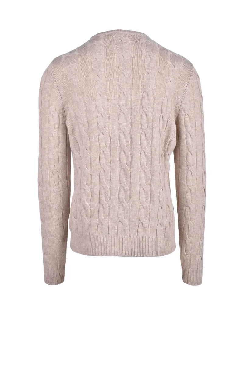 Classic Cable Knit Pullover Sweater in Soft Beige