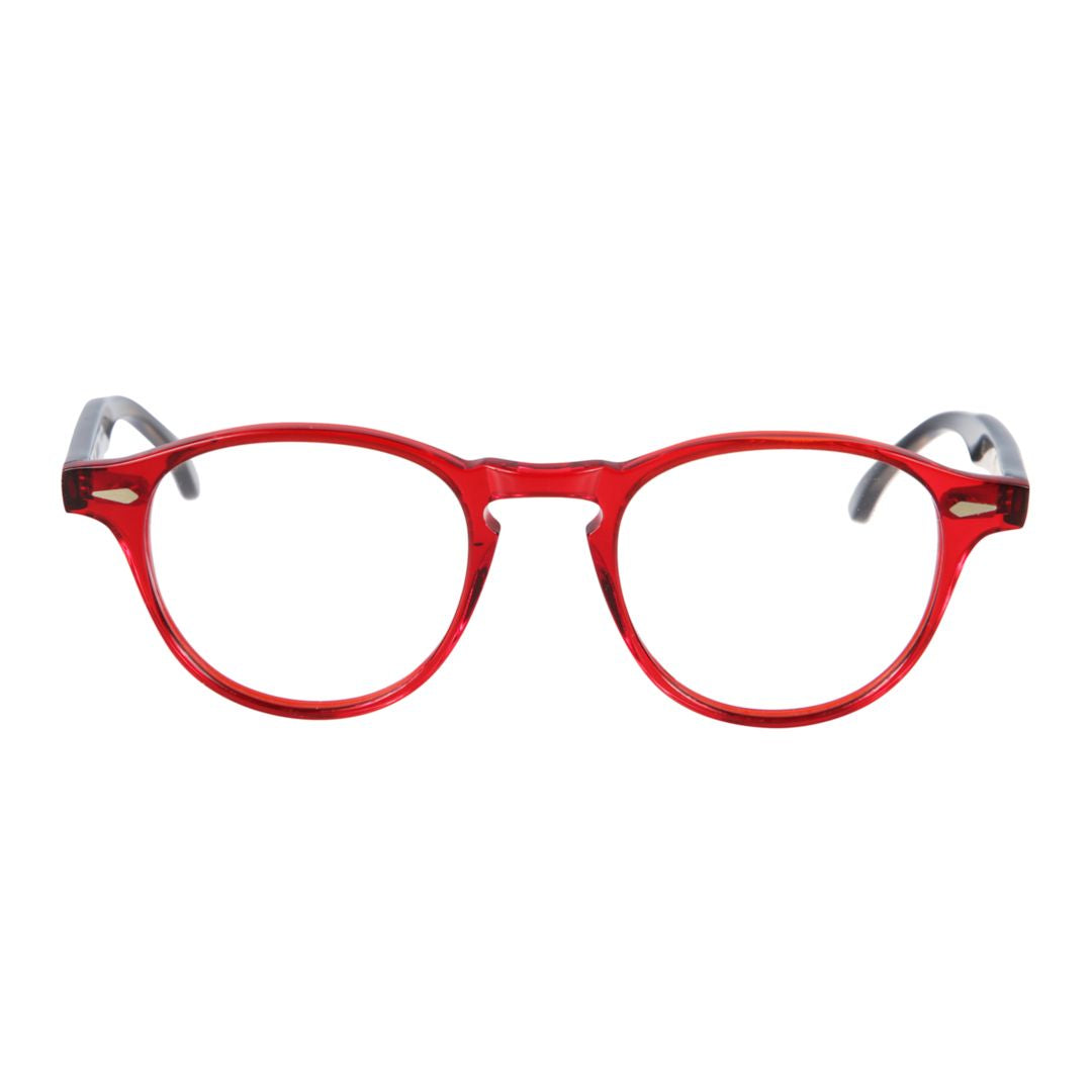 Oxford Rounded Frame Eyeglasses with Bold Red Front