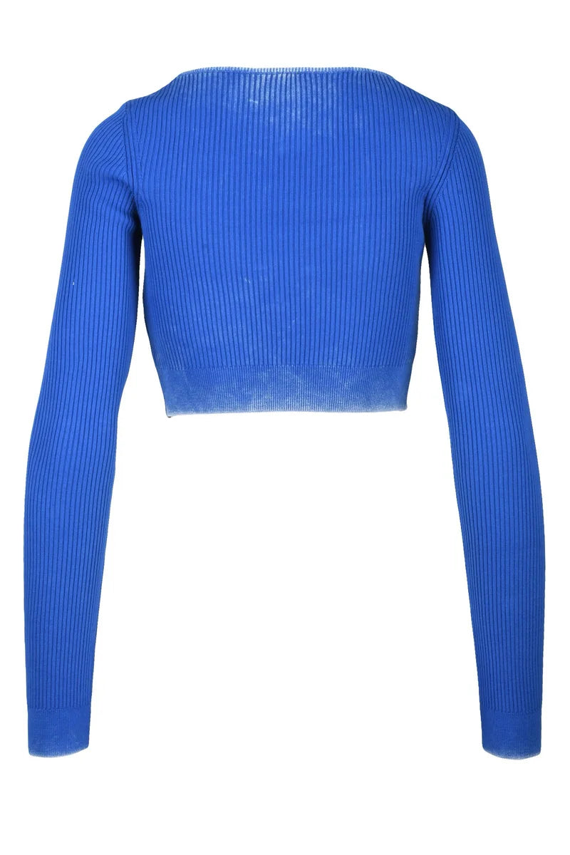 Ribbed Cropped Cardigan - Blue