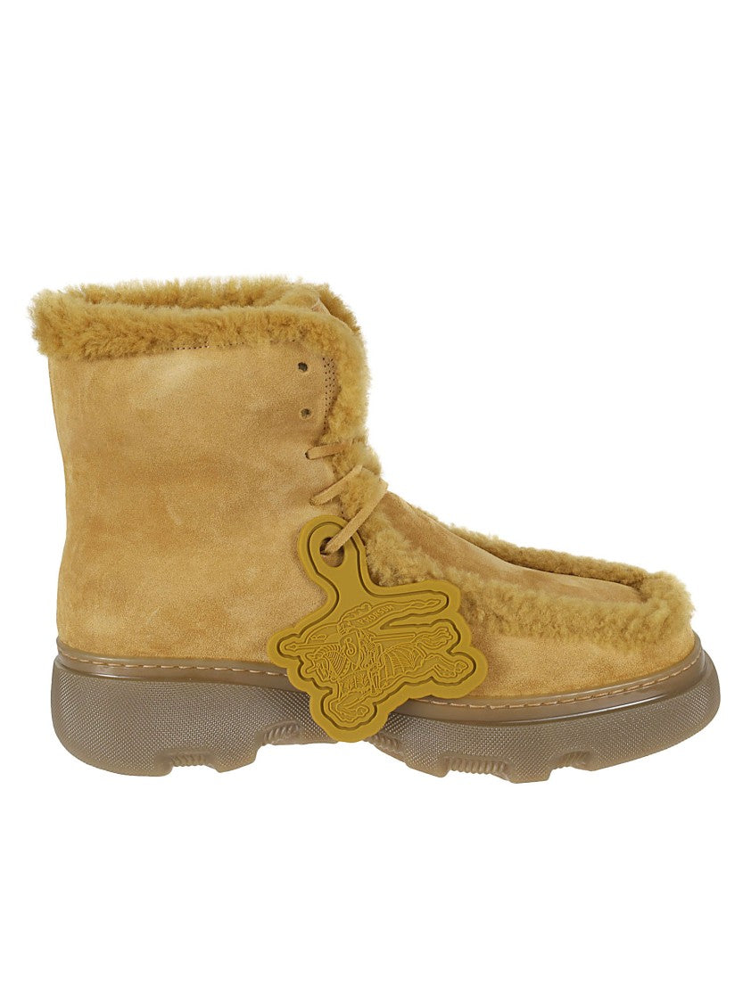 Lace-Up Suede Boots With Shearling Lining